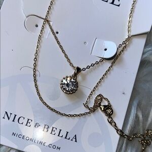 Gold Crystal Round Pendant Necklace - Gold